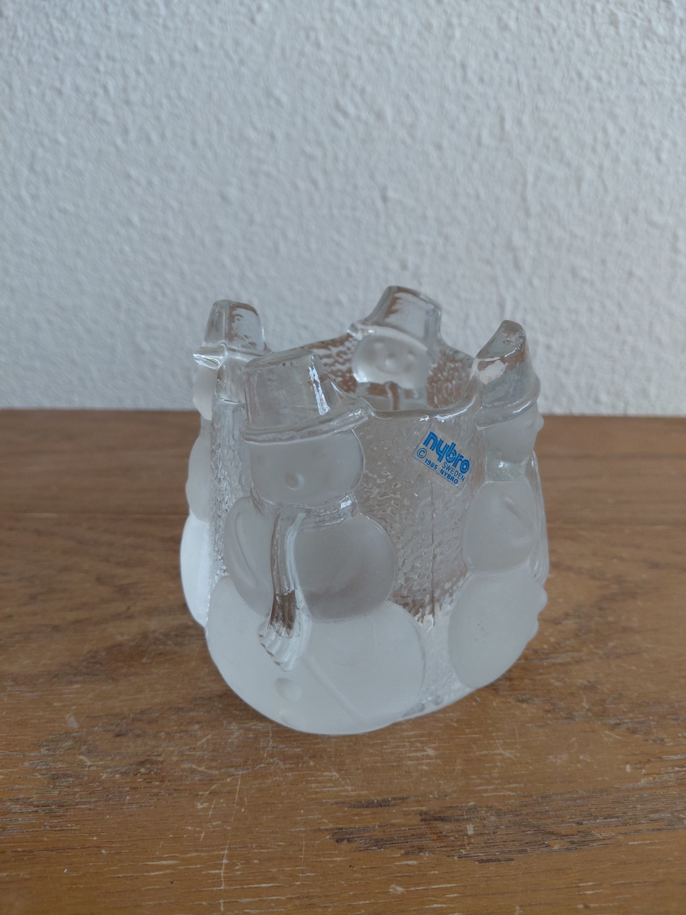 Nybro Sweden Crystal Glass Snowman Christmas Candle Holder Votive Tea Light